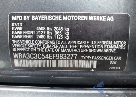 2014 BMW 320I xDrive from USA, damaged, VIN WBA3C3C54EF983277